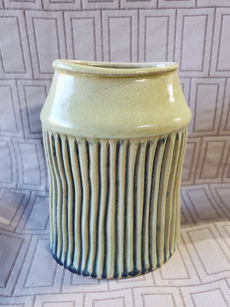 Green Ceramic Ribbed Bud Vase