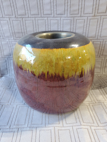 Red, Yellow, and Brown Glazed Ceramic Vase