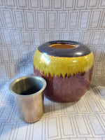 Red, Yellow, and Brown Glazed Ceramic Vase