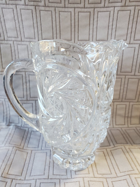 Vintage Heavy Cut Clear Glass Pitcher