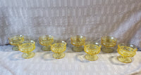 (C) Set of 8 Vintage Yellow Glass King's Thumbprint Sherbert Glasses