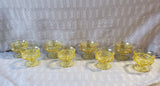 (C) Set of 8 Vintage Yellow Glass King's Thumbprint Sherbert Glasses