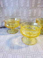 (C) Set of 8 Vintage Yellow Glass King's Thumbprint Sherbert Glasses