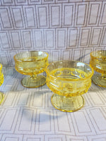 (C) Set of 8 Vintage Yellow Glass King's Thumbprint Sherbert Glasses