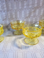 (C) Set of 8 Vintage Yellow Glass King's Thumbprint Sherbert Glasses