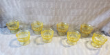 (C) Set of 8 Vintage Yellow Glass King's Thumbprint Sherbert Glasses