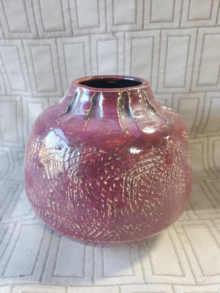 Signed Heavy Purple Glazed Vase