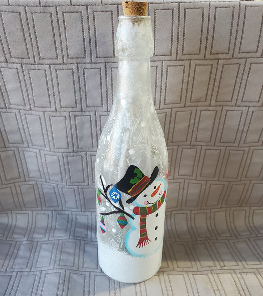 Light-Up Glass Snowman Decorative Bottle WORKS