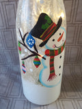 Light-Up Glass Snowman Decorative Bottle WORKS