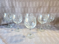 Set of 6 Clear Glass Etched Wine Glasses