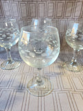 Set of 6 Clear Glass Etched Wine Glasses