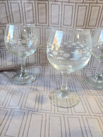 Set of 6 Clear Glass Etched Wine Glasses