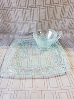 Vintage 8 Piece Hazel Atlas "Spaghetti Drizzle" Teacup and Snack Tray Set