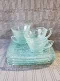 Vintage 8 Piece Hazel Atlas "Spaghetti Drizzle" Teacup and Snack Tray Set