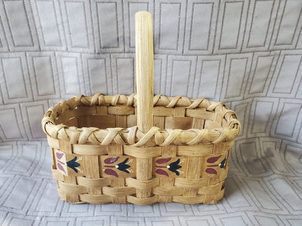 Small Vintage Hand Painted Woven Basket