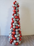 Red and Silver Ornament Christmas Tree Centerpiece