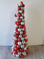 Red and Silver Ornament Christmas Tree Centerpiece