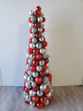 Red and Silver Ornament Christmas Tree Centerpiece