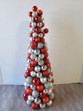 Red and Silver Ornament Christmas Tree Centerpiece