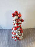 Red and Silver Ornament Christmas Tree Centerpiece