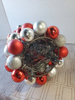 Red and Silver Ornament Christmas Tree Centerpiece