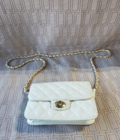 Quilted White Faux Leather Crossbody Purse