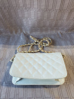 Quilted White Faux Leather Crossbody Purse