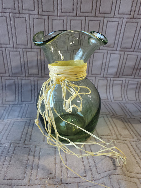 Small Hand Blown Green Glass Bud Vase