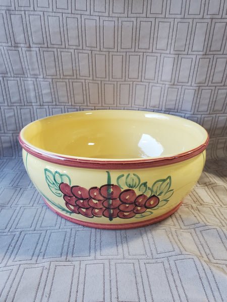 Yellow Serving Bowl with Grapes