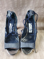 Pair of Jimmy Choo Lace Up Denim Heels—Women's Size 5