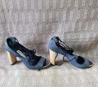 Pair of Jimmy Choo Lace Up Denim Heels—Women's Size 5