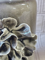 Grey Ceramic Vase with Purple Flowers