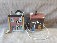 (B) Pair of Merrybrite Christmas Village Light-Up Houses WORKS