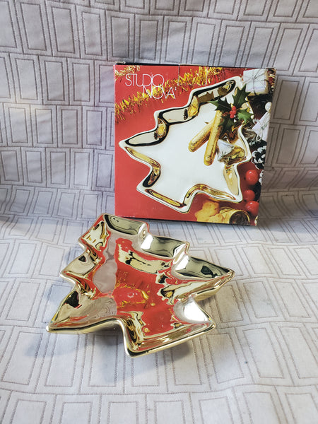 Studio Nova Gold Painted Ceramic Christmas Tree Candy Dish