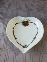 Ceramic Holly Berry Heart Shaped Candy Dish