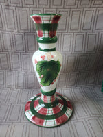 Ceramic Holly Plaid Candlestick Holder