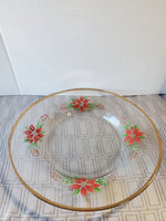 Hand Painted Poinsettia Glass Serving Plate