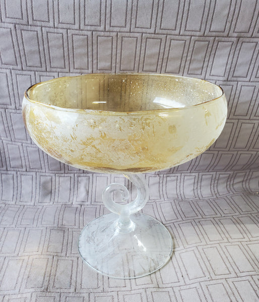 Yellow and Clear Glass Pedestal Candy Bowl