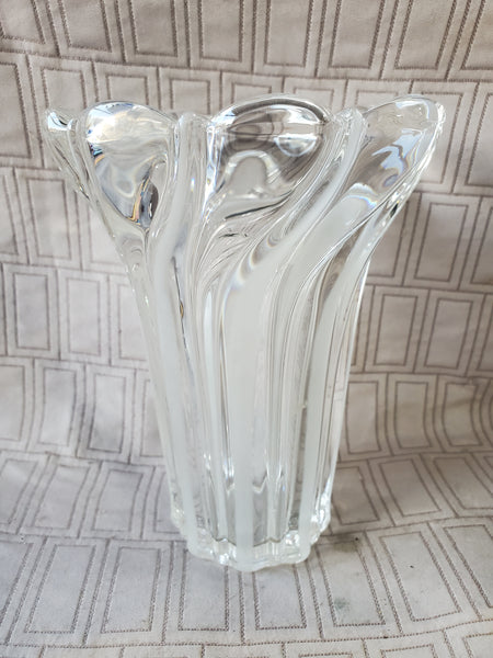 Heavy Clear and Frosted Glass Swirl Vase