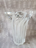 Heavy Clear and Frosted Glass Swirl Vase