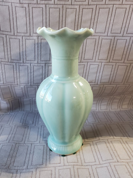 Ceramic Seafoam Green Ruffled Edge Vase