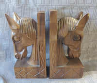 Pair of Carved Wood Horse Head Bookends