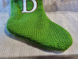 Green Knitted Stocking—Initialed "D"