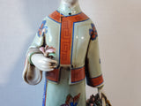Asian Inspired Ceramic Woman Holding Flower Basket Figurine