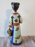 Asian Inspired Ceramic Woman Holding Flower Basket Figurine