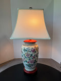 Asian Inspired Floral Ceramic Urn Lamp (WORKS)
