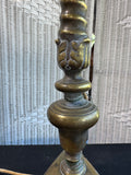 Pair of French Art Nouveau Heavyweight Brass 2-Way Lamps (WORKS)