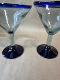 Pair of Cobalt Rimmed Mexican Style Martini Glasses