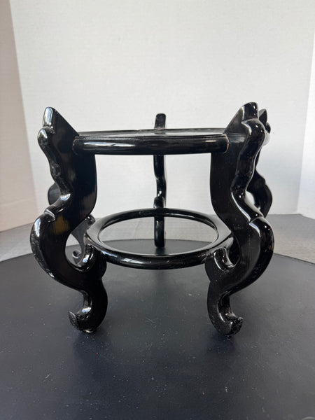 Large Asian Inspired Black Gloss Wooden Plant Stand