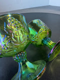 (B) Indiana Glass Vintage Green Carnival Glass Harvest Grape Creamer & Sugar Bowl